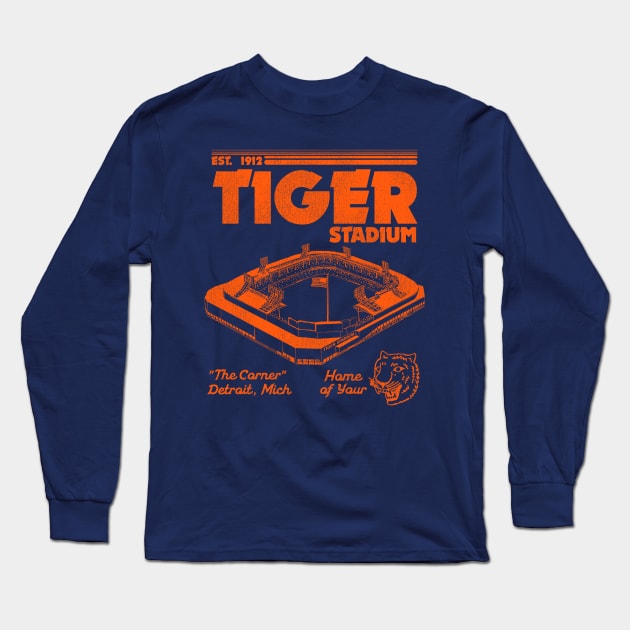 Defunct Tiger Stadium Detroit Michigan Long Sleeve T-Shirt by Defunctland